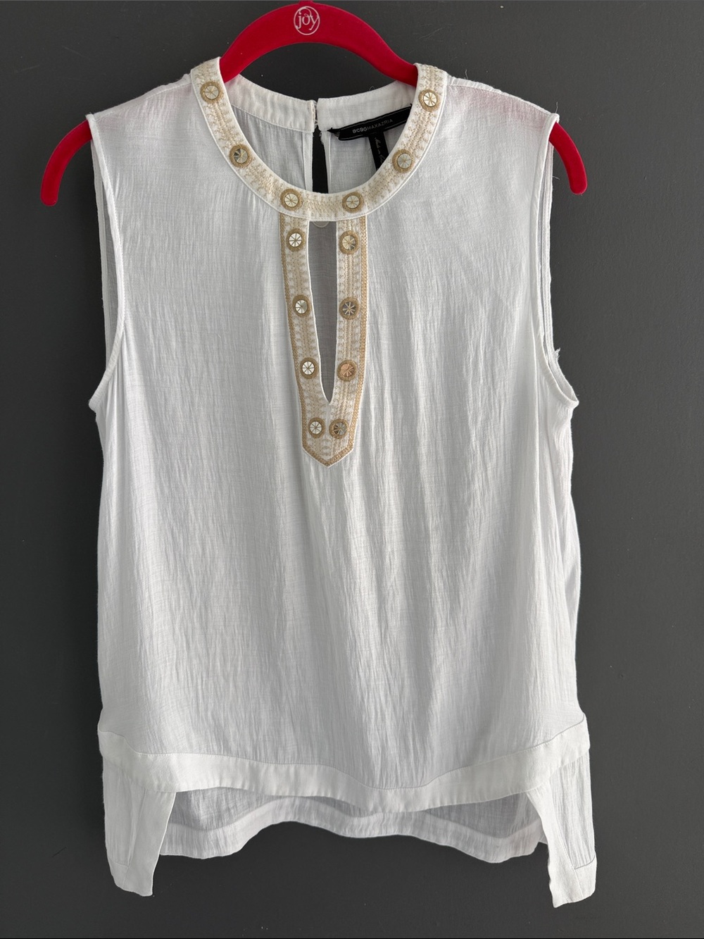 BCBGMaxAzria SHIRLEY size M White Sleeveless Embellished Tunic Boho Chic Coastal - Picture 4 of 13